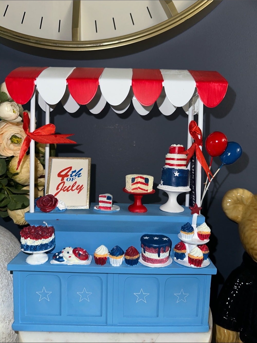 Patriotic Red White and Blue Dessert Stand 
Fourth of July cart
